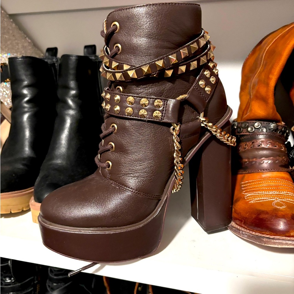 Jessica Simpson brand platform leather combat boots - Picture 1 of 3